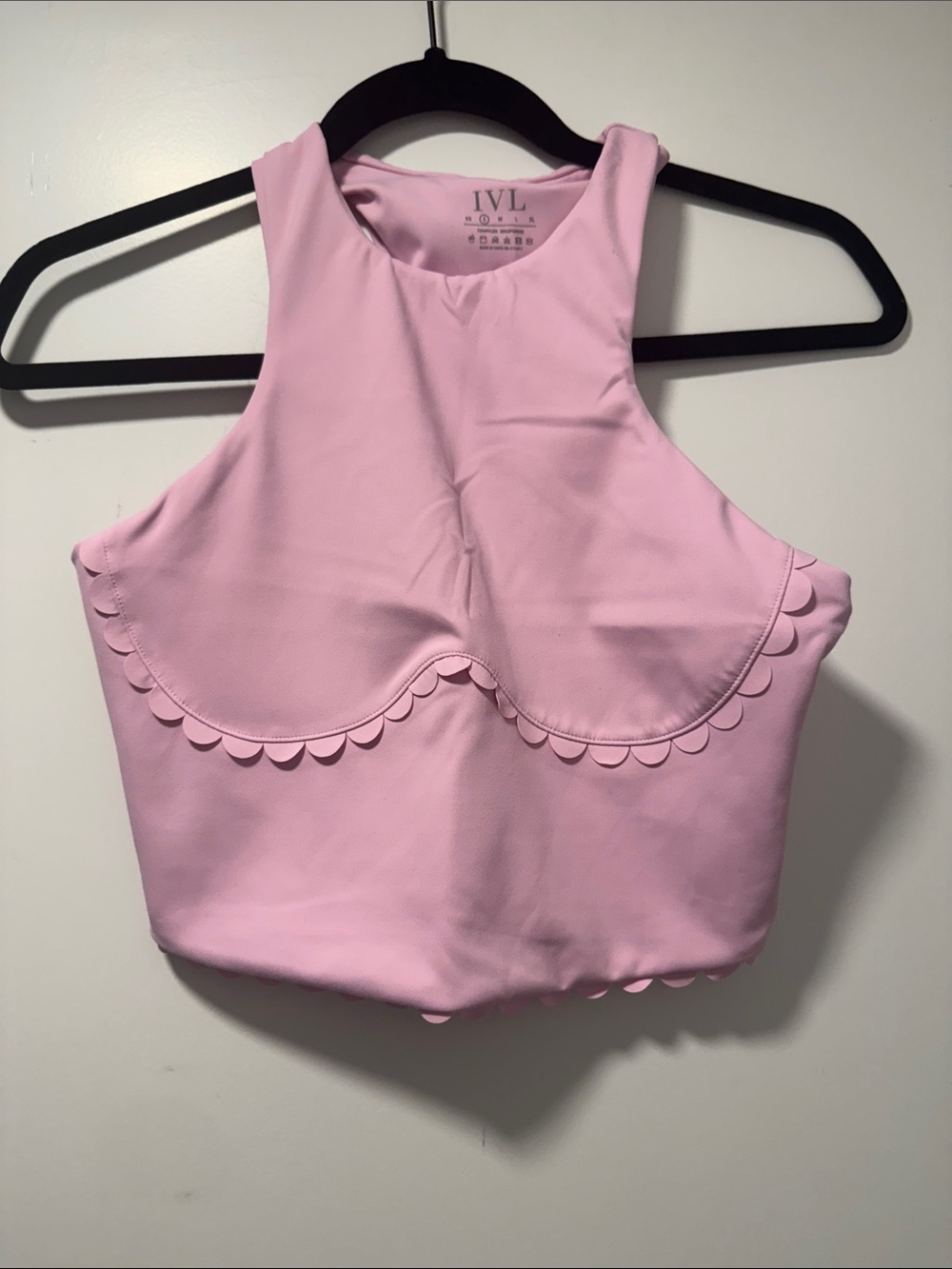IVL Pink Scallop-Trim High Neck Crop Top